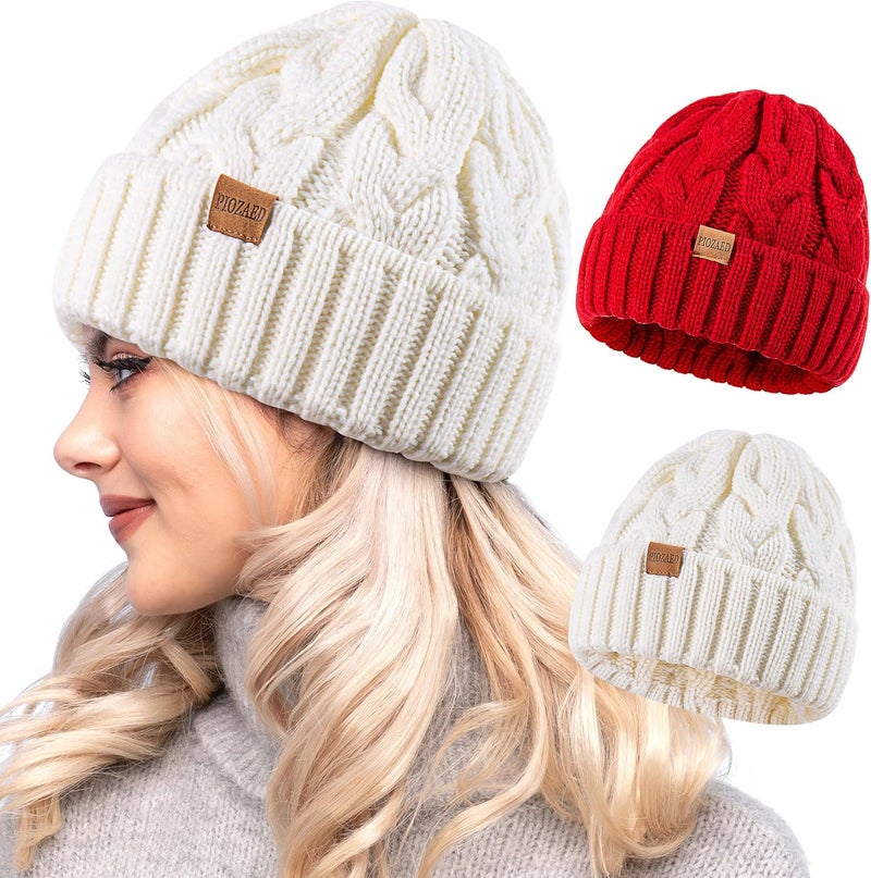 PIOZAED Womens Winter Knitted Beanie Hat Knit Warm Skull Cap Skull Cap Beanie for Women 2 Packs - Image 1